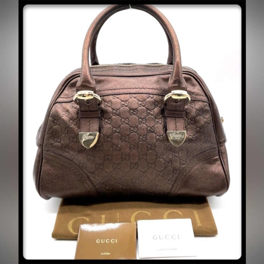 SALE! Gucci Guccissima Aoyama 2007 Bronze Metallic Leather Handbag W/Dust Bag